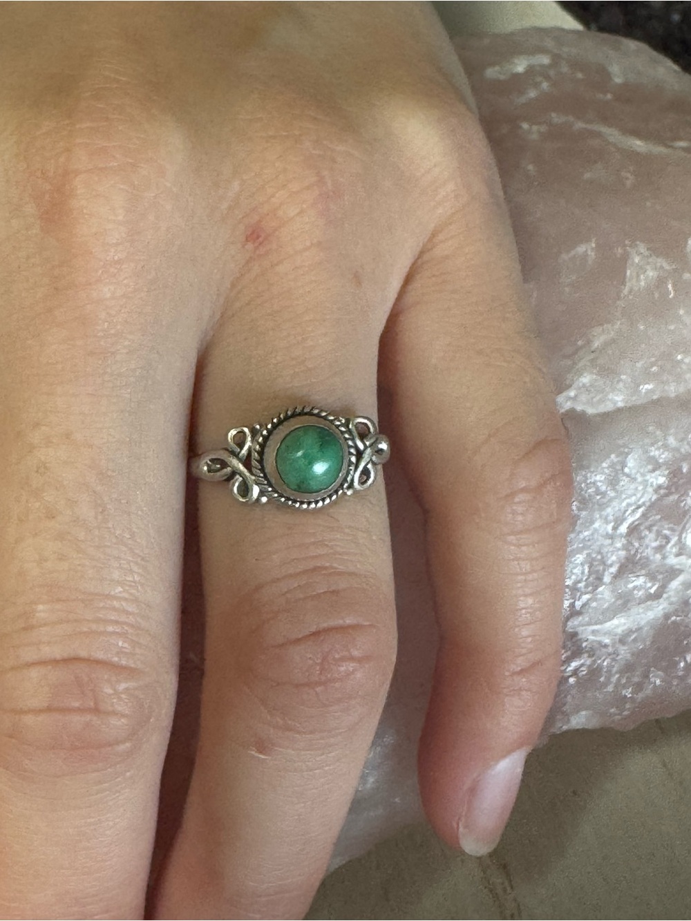 Emerald Valley Turquoise matte Sterling Silver Filigree Ring - Size 6 - 6.2